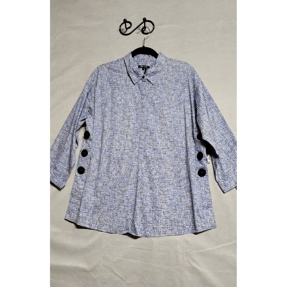 Blue/black/white Print Nic+Zoe Ls Oversize Tunic W Large Black Buttons Trim Sz L - Picture 1 of 10